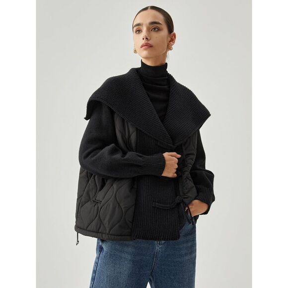 Commense Jackets & Blazers - Commense Patchwork Collared Geometric Winter Coat black size L8-10